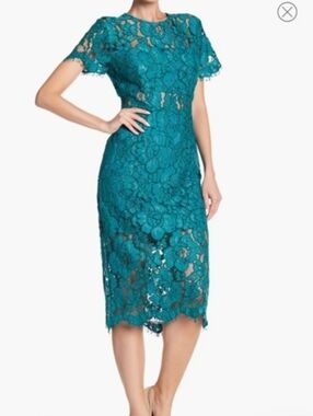 S NSR Teal Floral Lace Midi Dress
